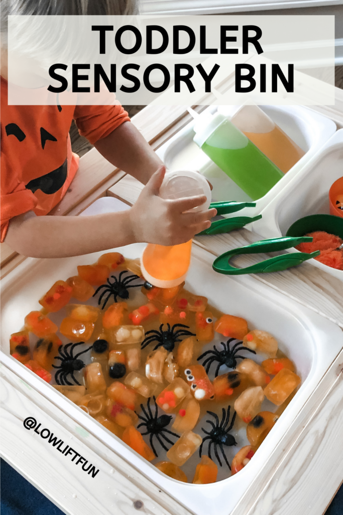 The Best Halloween Sensory Bin for Toddlers: melt and thaw - objects frozen in ice for toddler to melt with warm water
