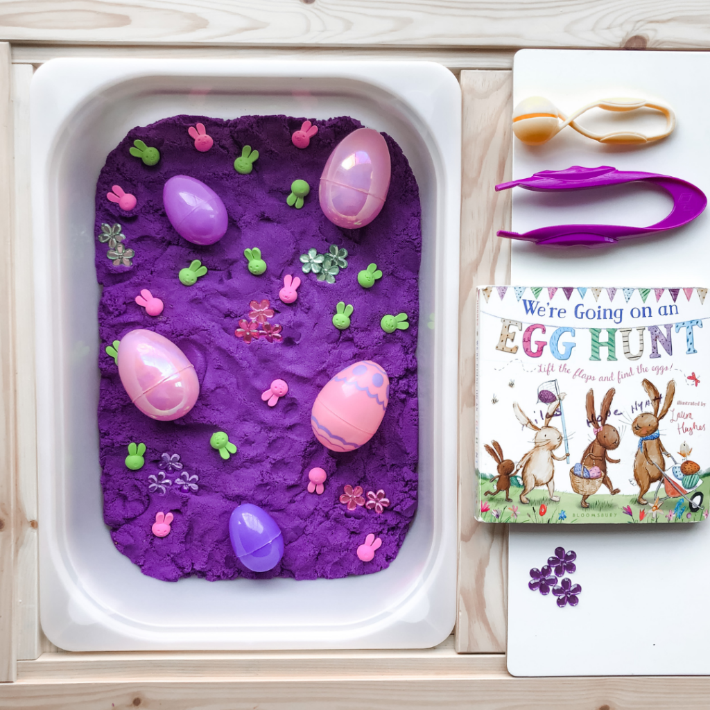 Easter Activities for Preschool - kinetic sand sensory bin